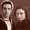 Click for larger image. Annie and her husband in a war time studio photograph. 